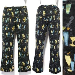 🥂 Vintage “martini Party” Black Cotton Capris